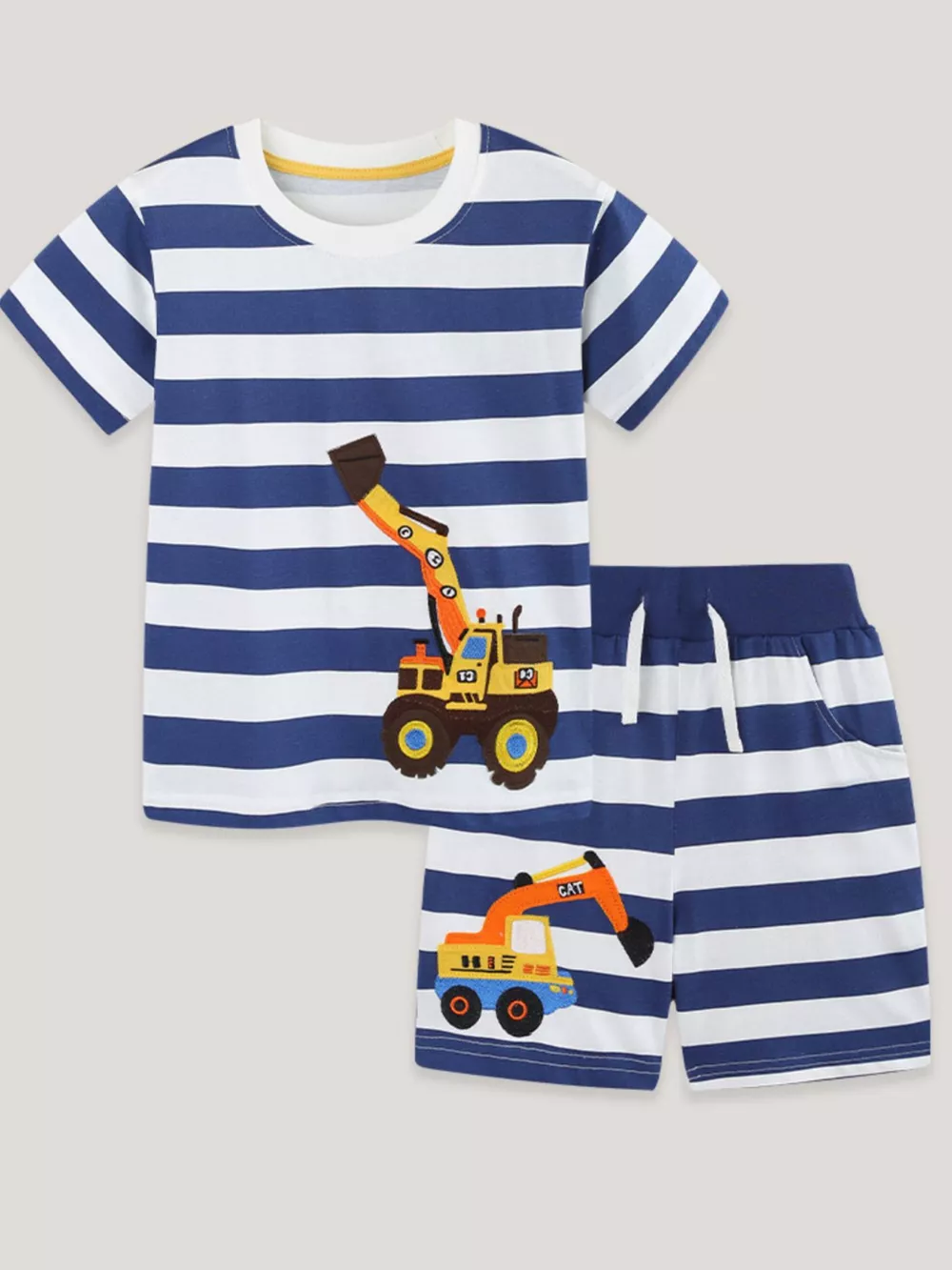 Children's Striped Excavator Print Tee and Shorts Set, image 2