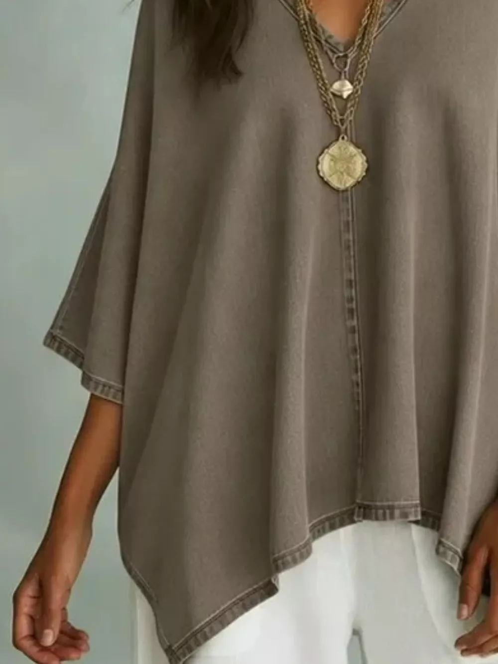 V-Neck Batwing Sleeve T-Shirt, image 12
