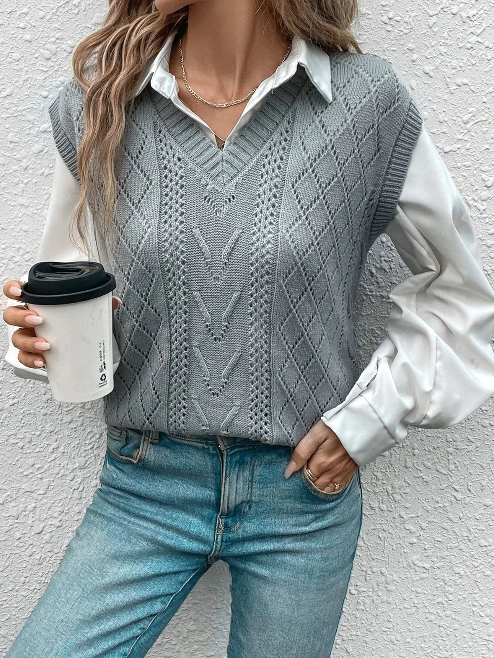 Openwork V-Neck Sweater Vest, image 5