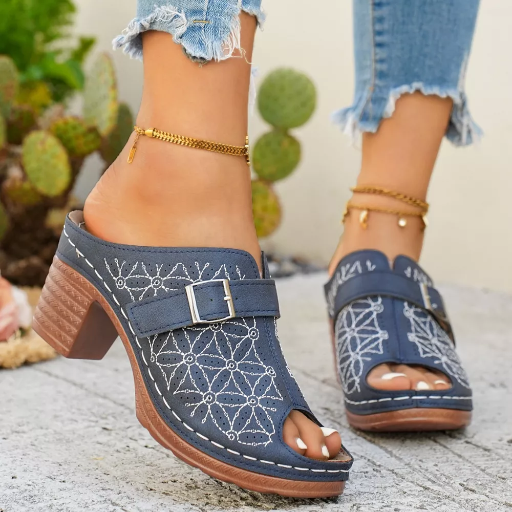 Buckle Decor Block Heel Sandals, image 8