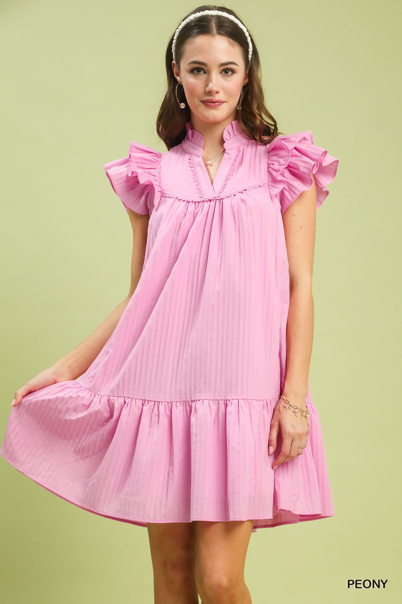 Flutter Sleeve Tiered Dress