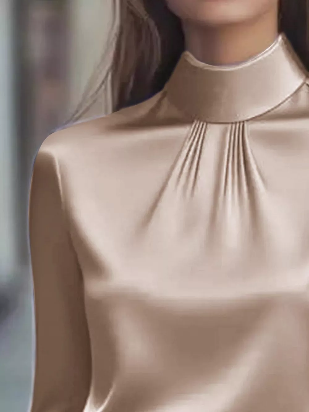 Mock Neck Long Sleeve Blouse with Pleated Detail, image 5