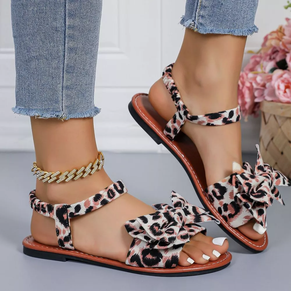 Leopard Print Bow Sandals, image 3