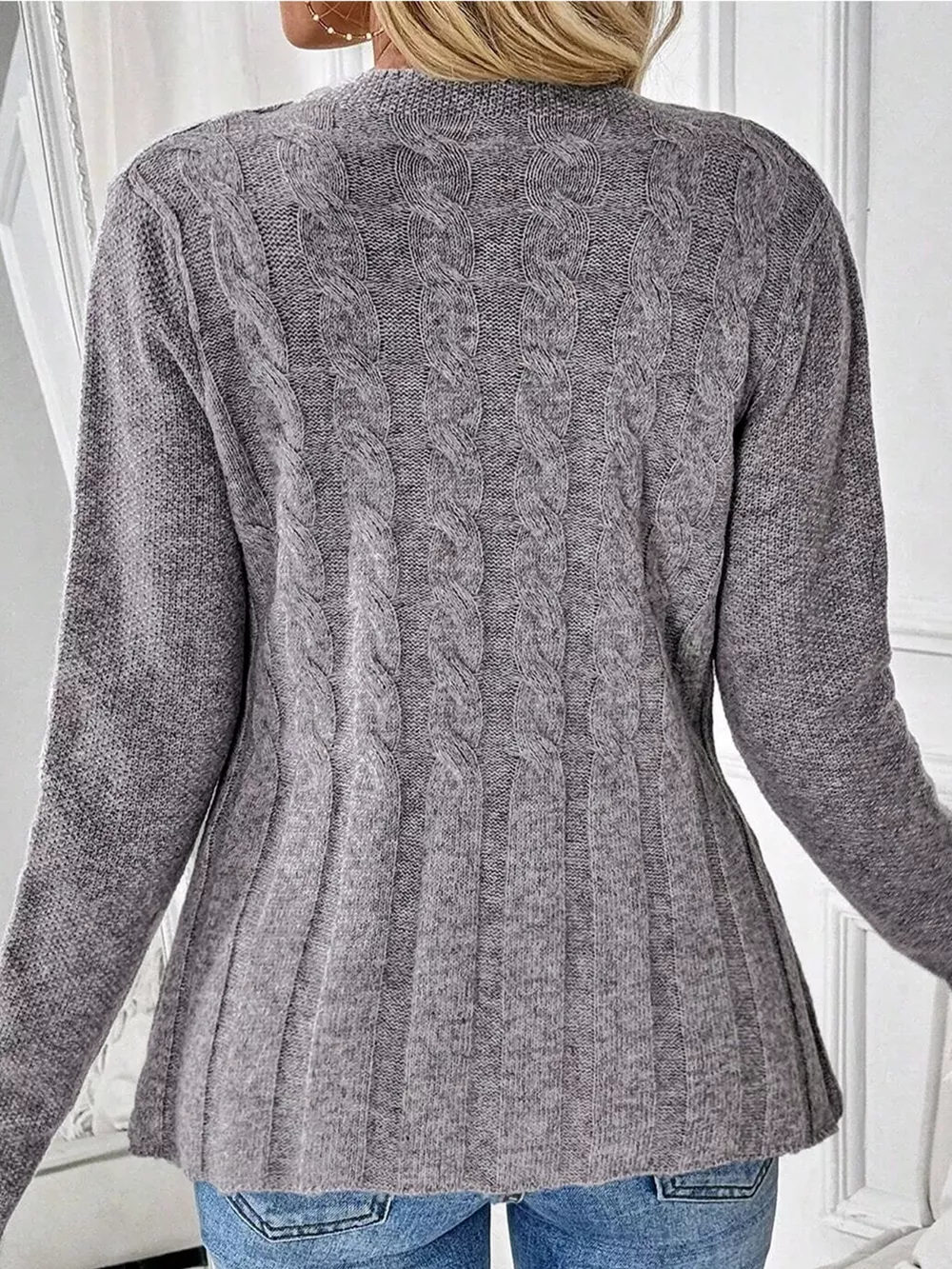 Cable-Knit Button-Down Cardigan, image 2