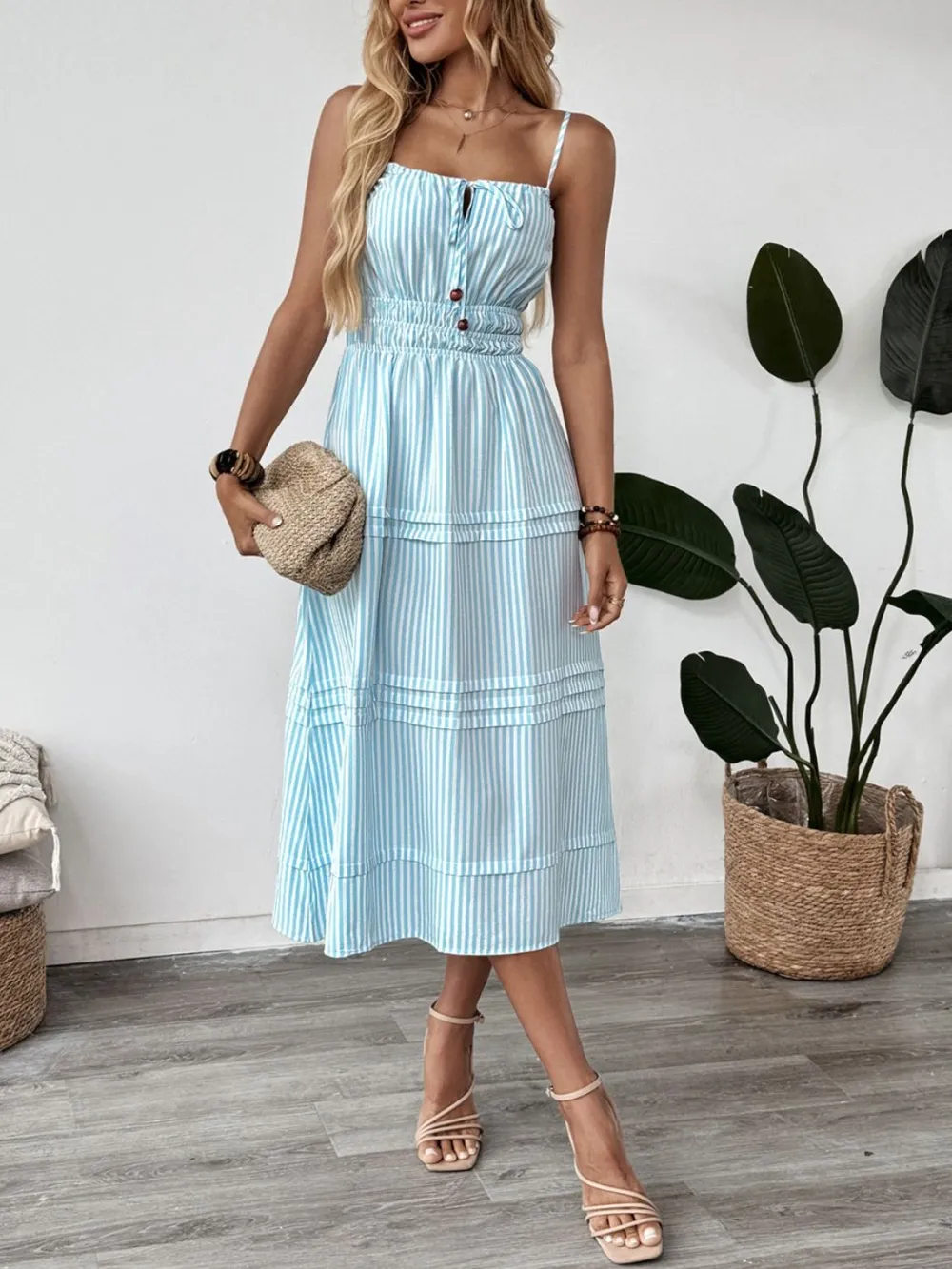 Striped Spaghetti Strap Midi Dress, image 6