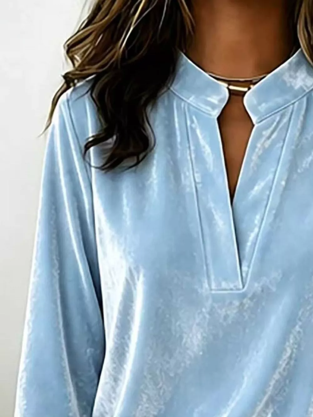Full Size Velvet Notched Long Sleeve Blouse Plus Size, image 4
