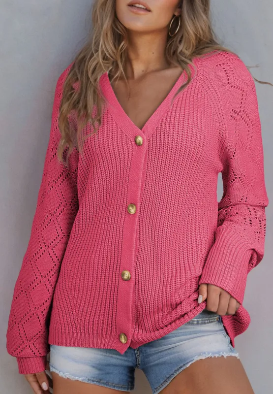 Openwork V-Neck Button Up Cardigan, image 29