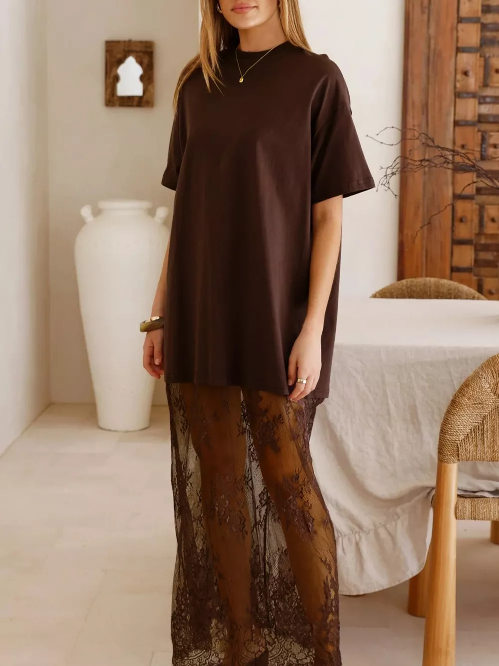 Floral Patchwork Short Sleeve T Shirt Loose Dress, image 4