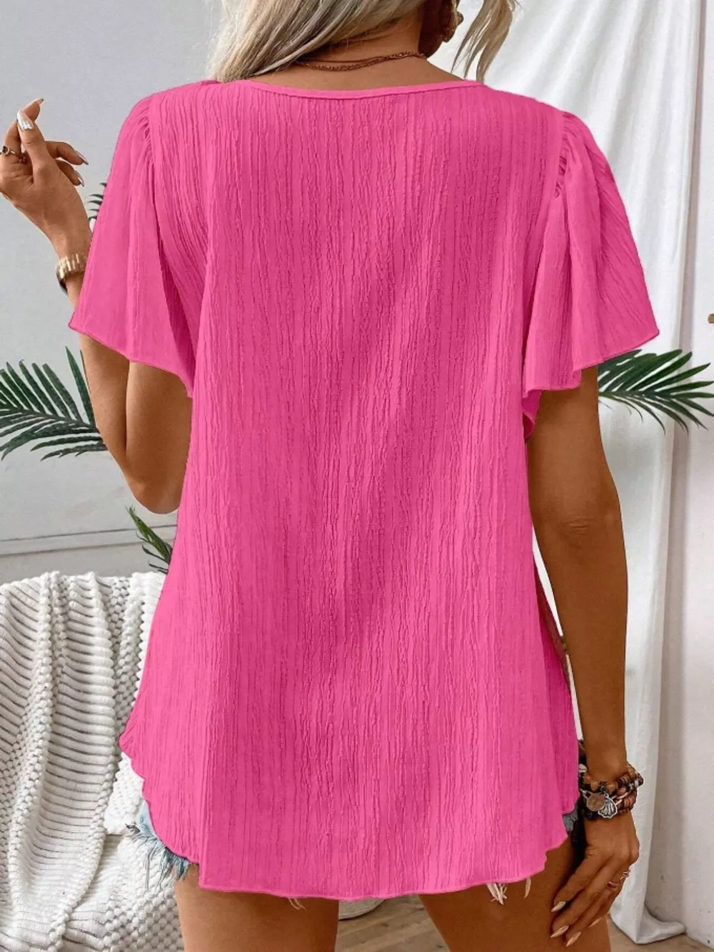 Embroidered Square Neck Flutter Sleeve Blouse, image 24