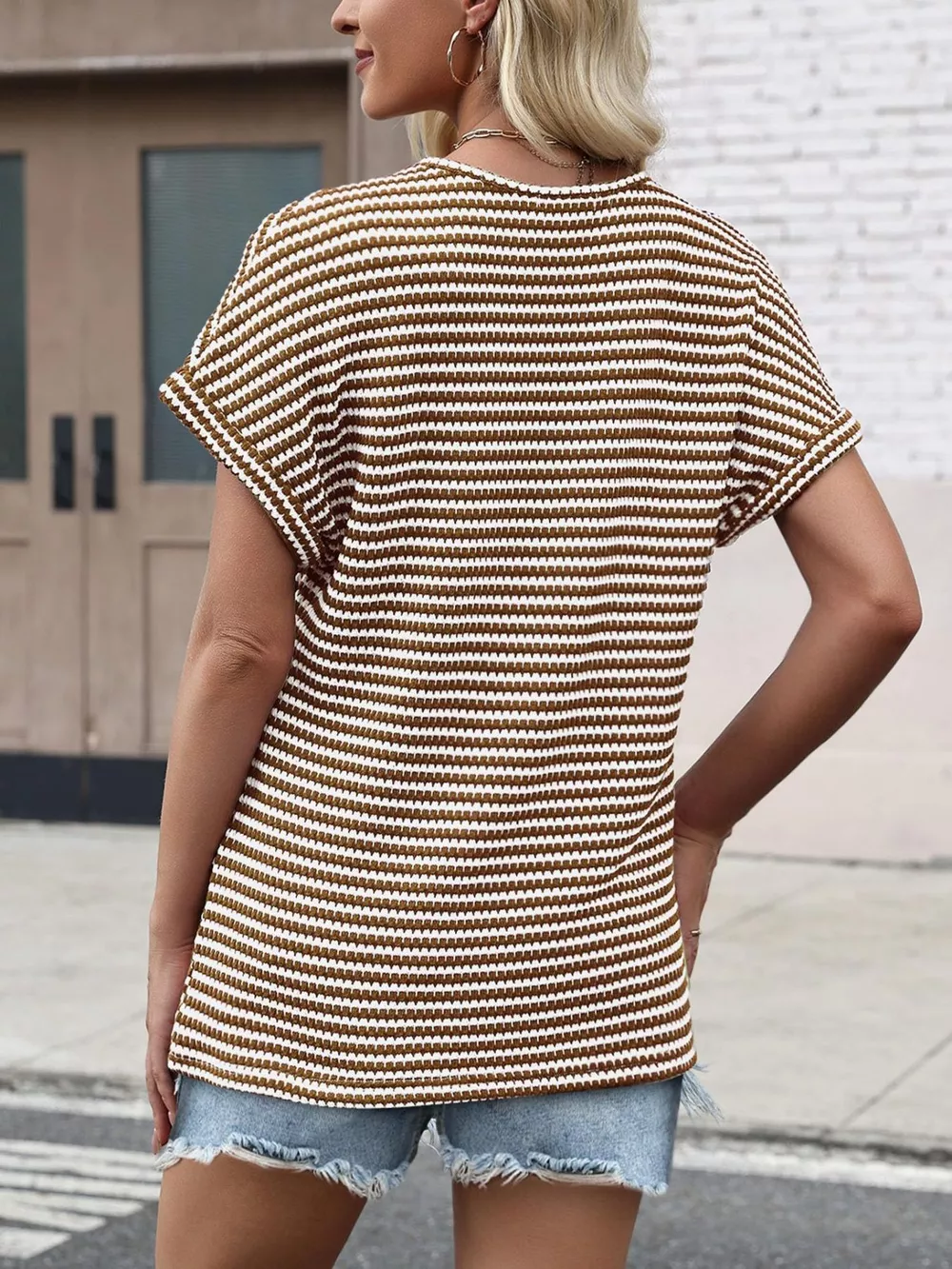 Striped V-Neck Relaxed Fit T-Shirt, image 10