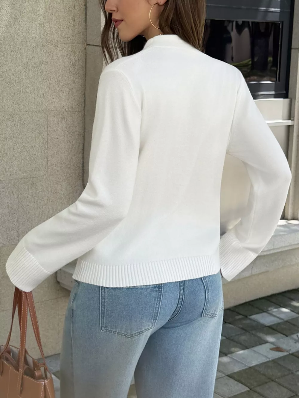 V-Neck Button-Down Knit Cardigan, image 5