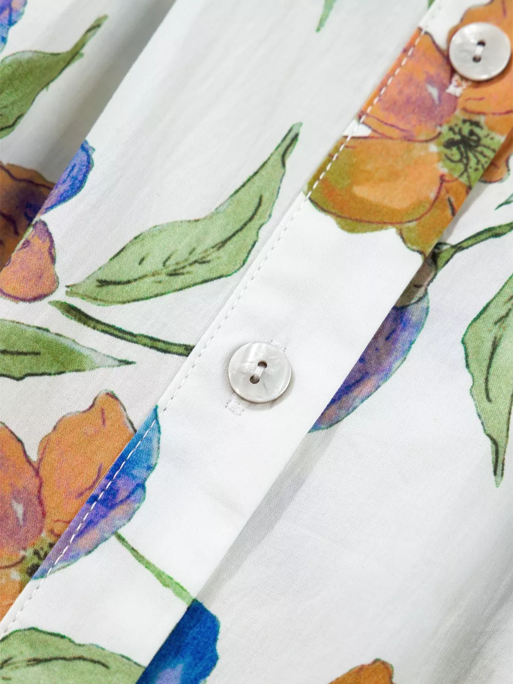 Floral Print Ruffle V-Neck Pressed Pleats Binding Tape Cotton Blouse, image 9