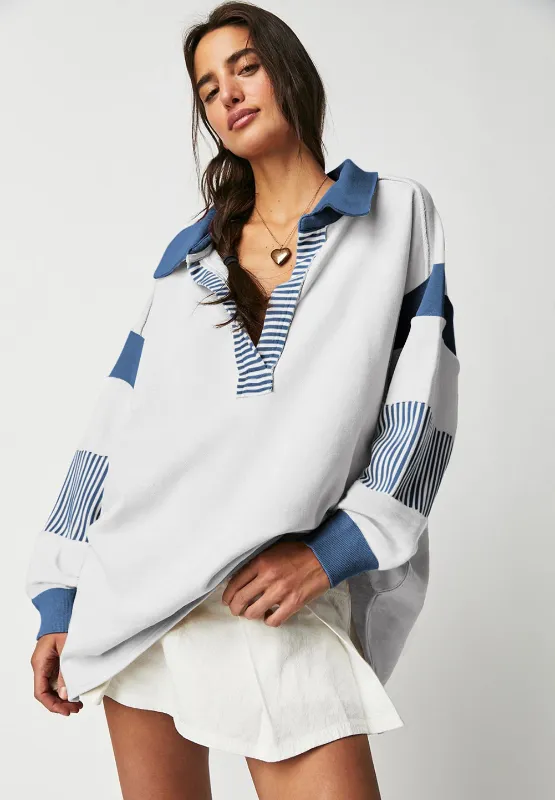 Color Block Johnny Collar Long Sleeve Sweatshirt, image 15