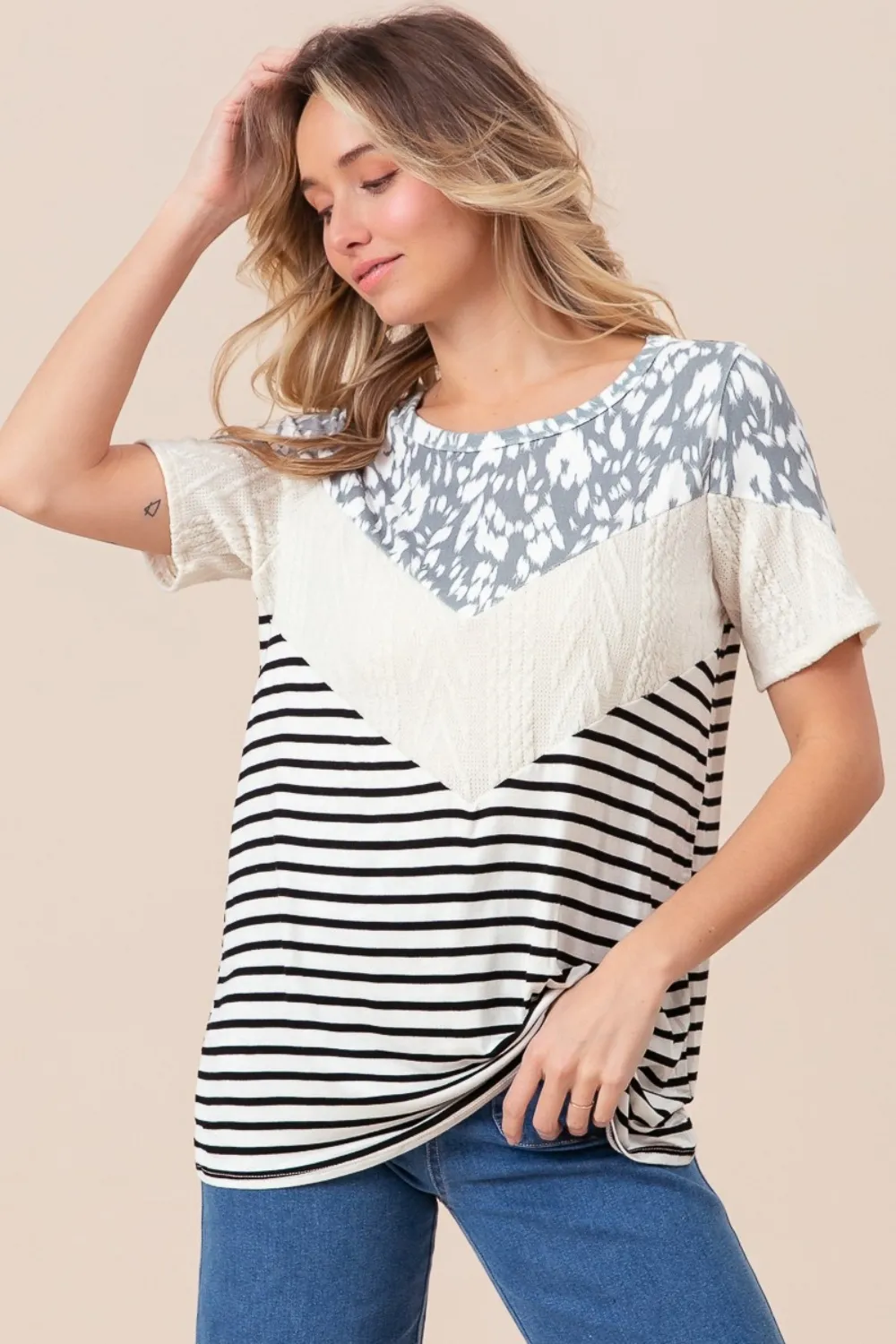 Printed Color Block Short Sleeve T-Shirt, image 2