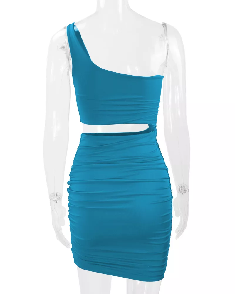 One-Shoulder Cutout Ruched Bodycon Mini Dress, image 74