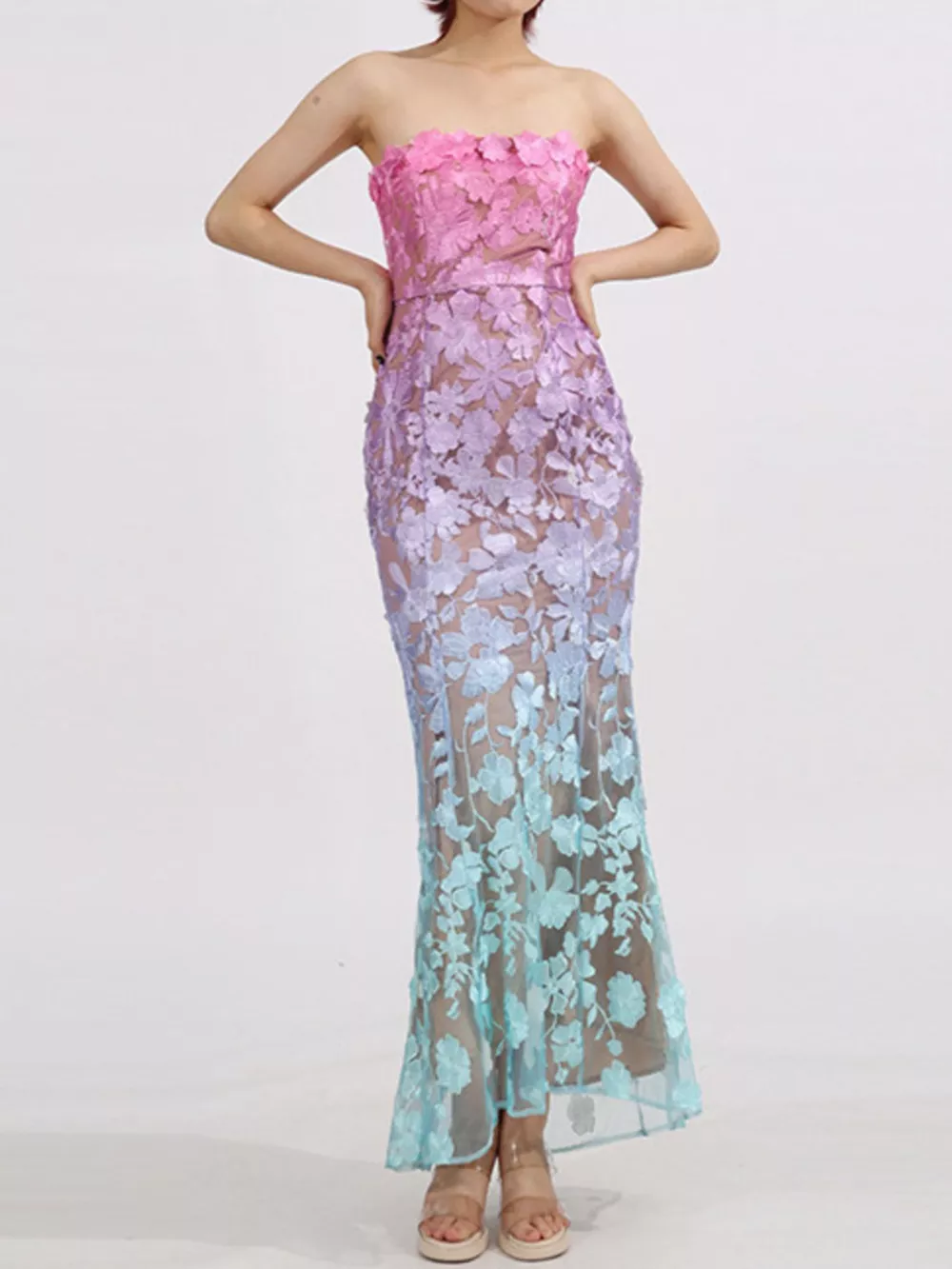 Floral Embroidered Tube Maxi Dress, image 3