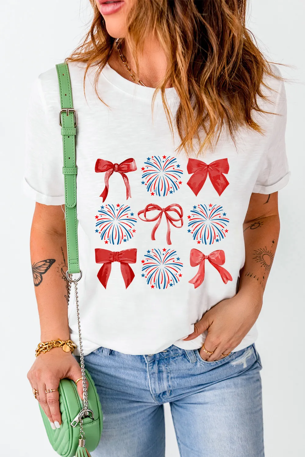 Bow Graphic Round Neck Short Sleeve T-Shirt, image 3