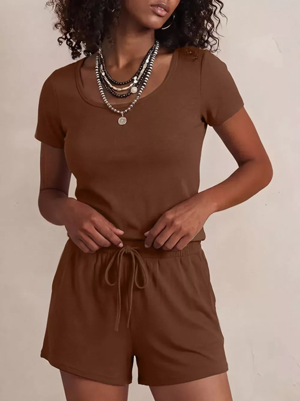 Solid Color Short Sleeve Tee and Shorts Set, image 11