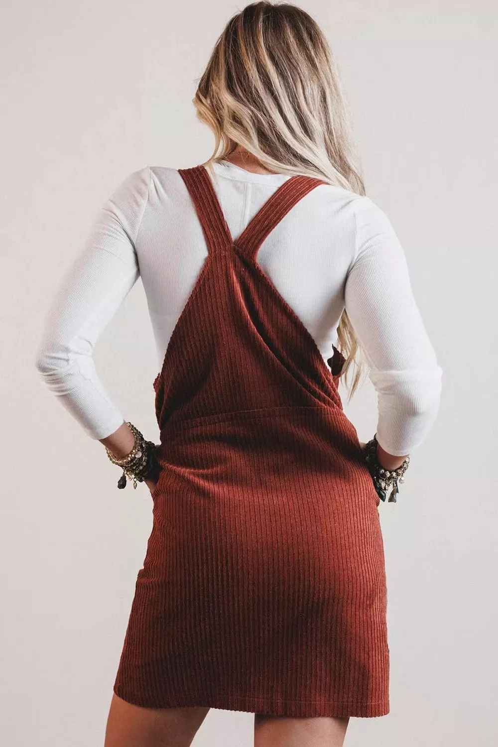 Ribbed Corduroy Zip-Up Sleeveless Pocket Sheath Dress, image 2
