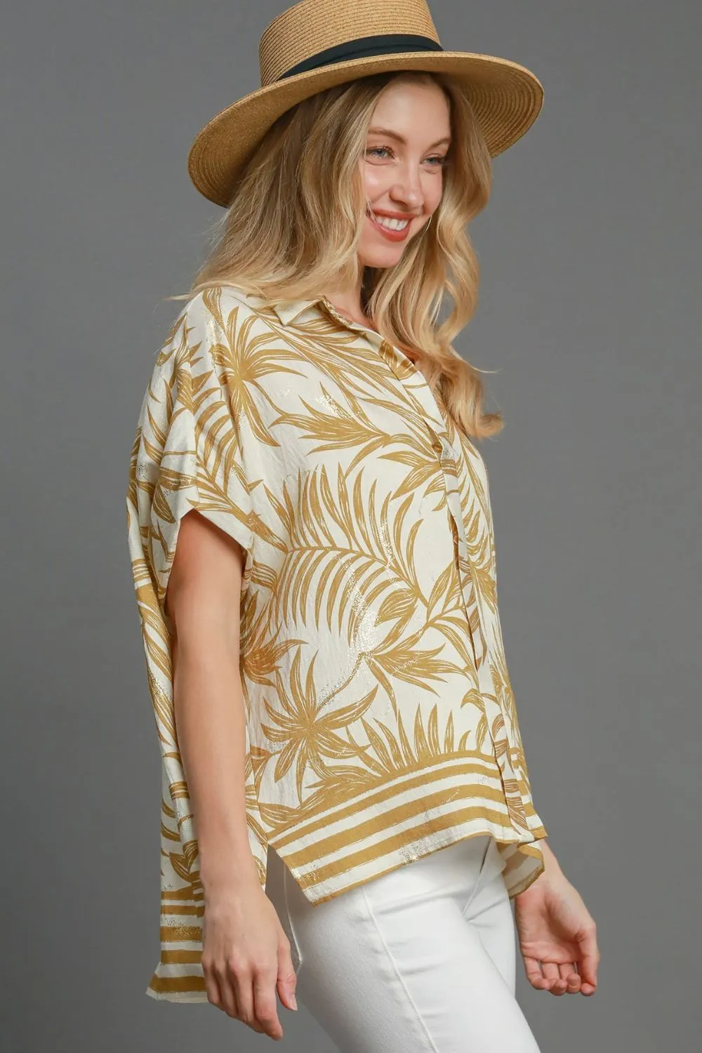 Full Size Tropical Print Button Down Shirt Plus Size, image 3