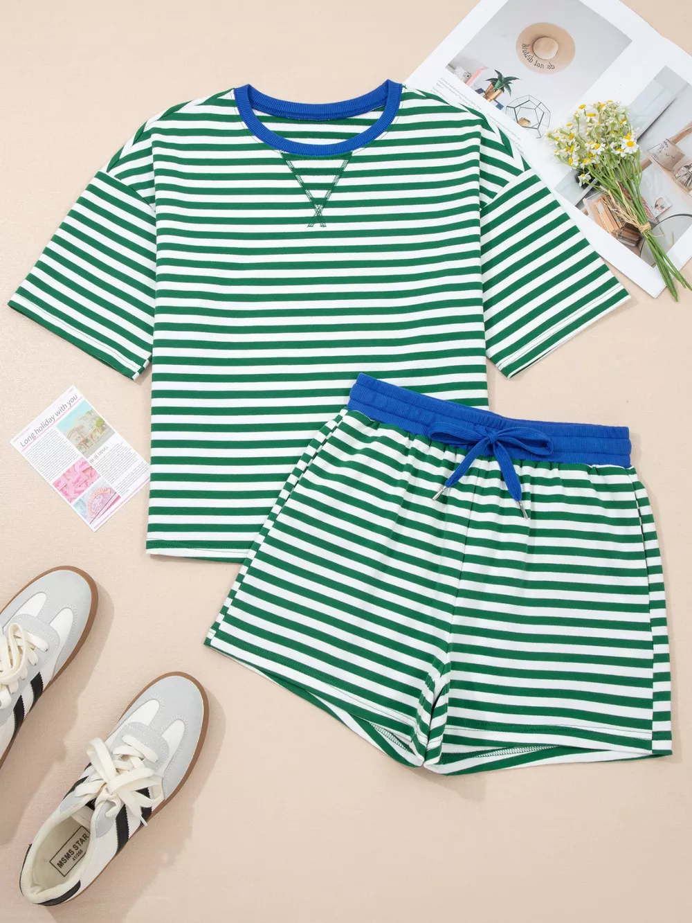 Stripe Boxy Tee and Drawstring Elastic Waist Shorts Set, image 5
