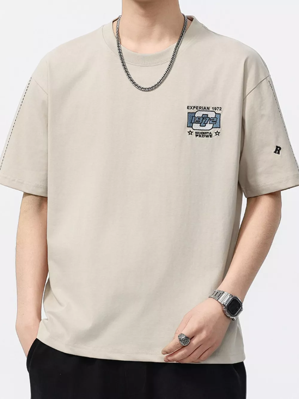 Men's Plus Size Embroidery Pattern Oversized T-Shirt, image 2