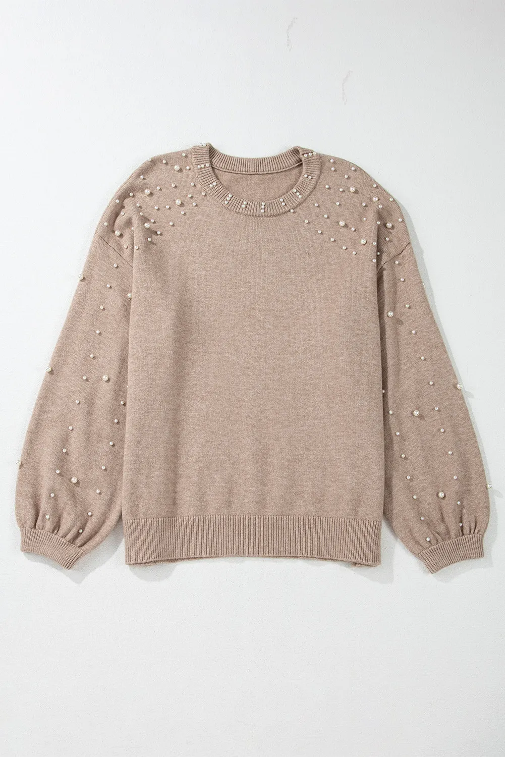Plus Size Pearl Detail Round Neck Long Sleeve Sweater, image 3