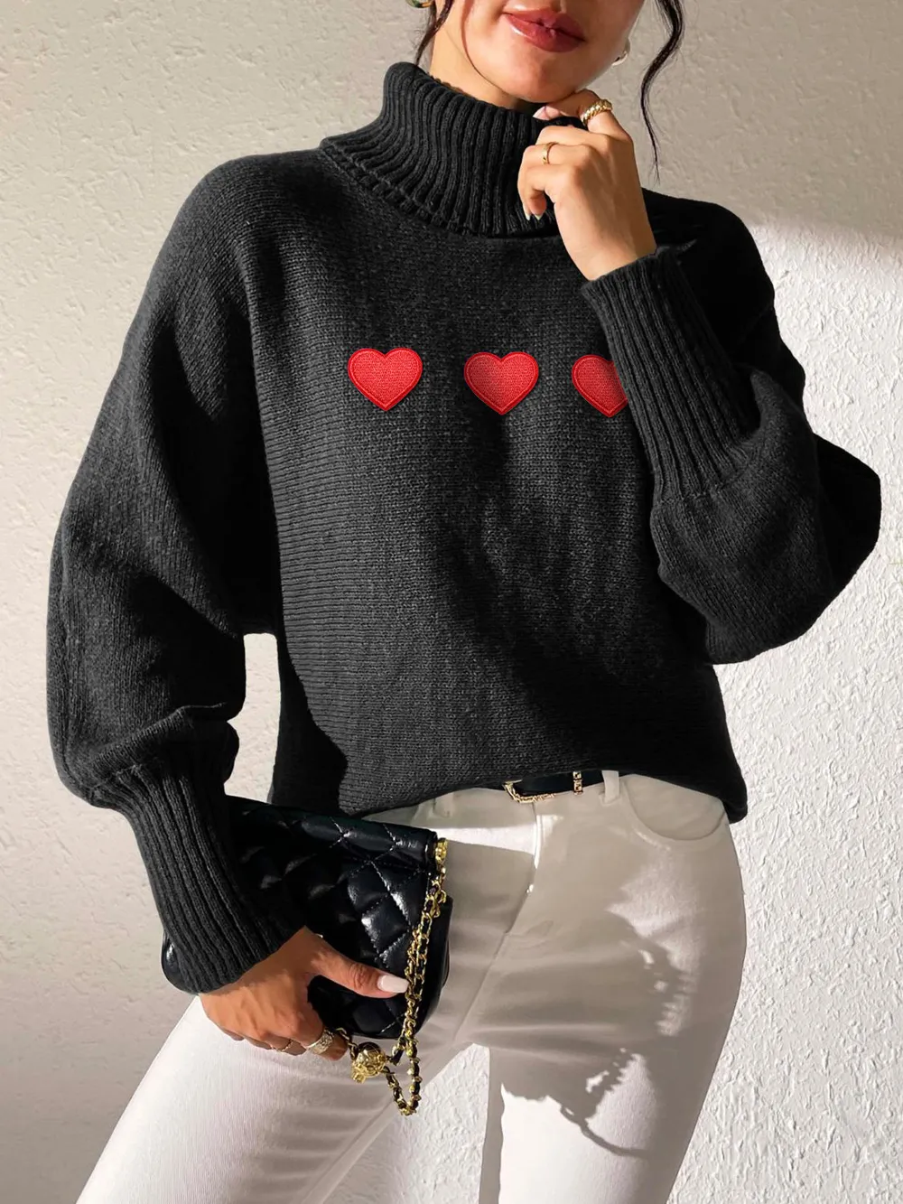 Heart Turtleneck Long Sleeve Sweater, image 3