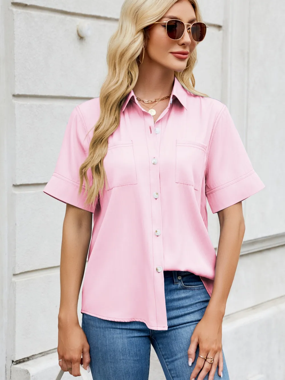 Collared Neck Short Sleeve Shirt, image 13