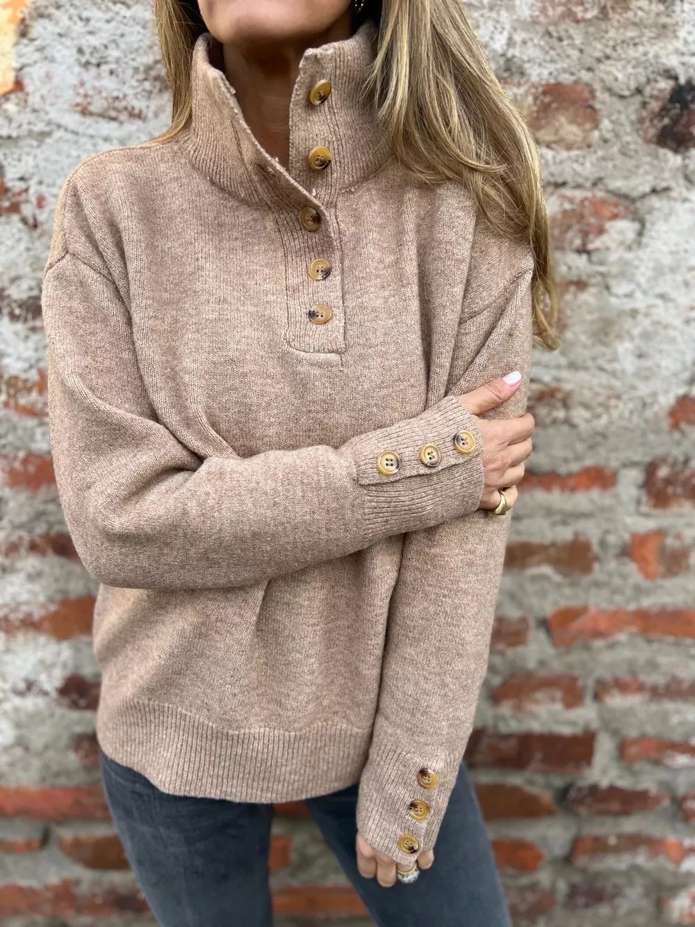 Full Size Button-Detail Turtleneck Sweater Plus Size, image 10