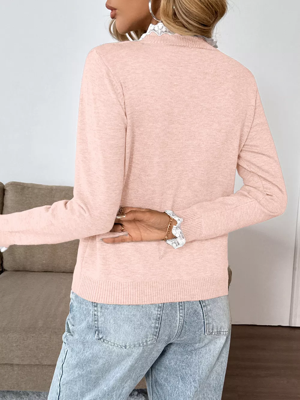 Lace Trim Button Detail Sweater, image 15