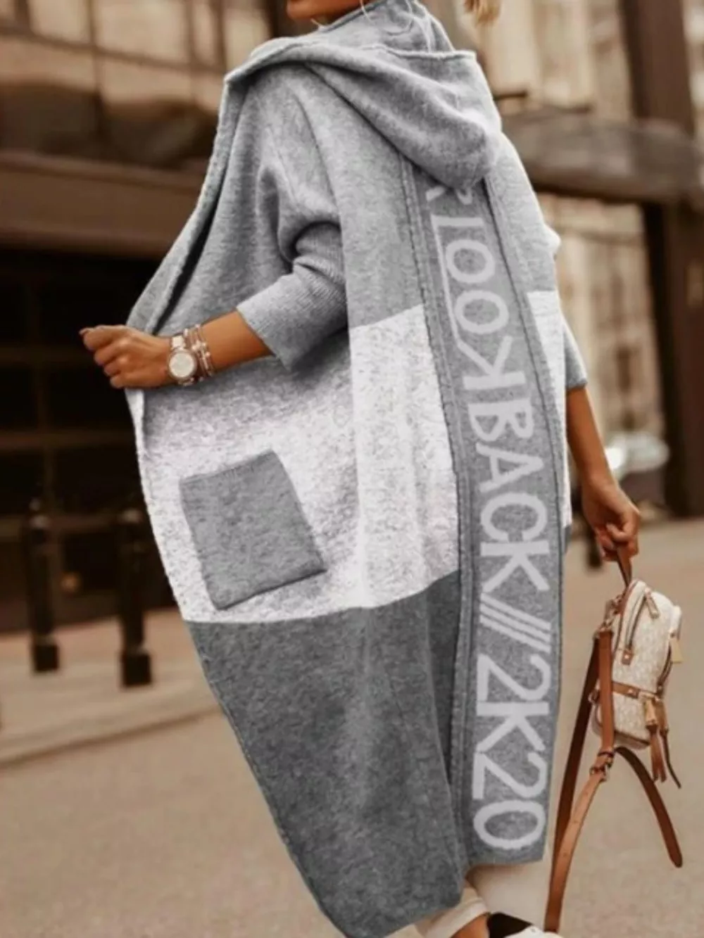 Full Size Hooded Color Block Open Front Cardigan Plus Size, image 7