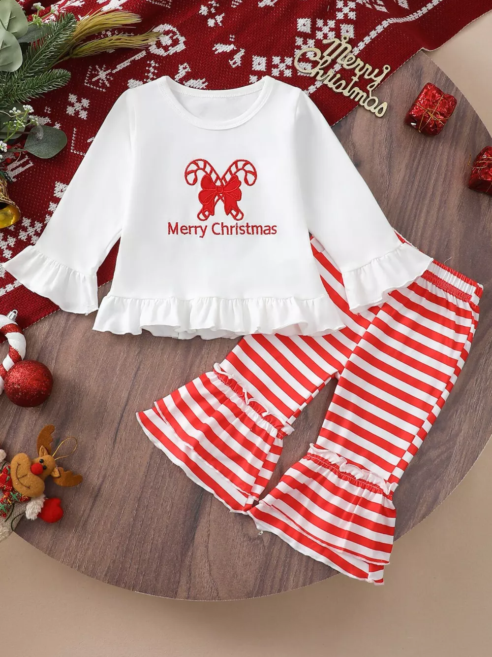Children's Christmas Ruffle Trim Top and Pants Set, image 6