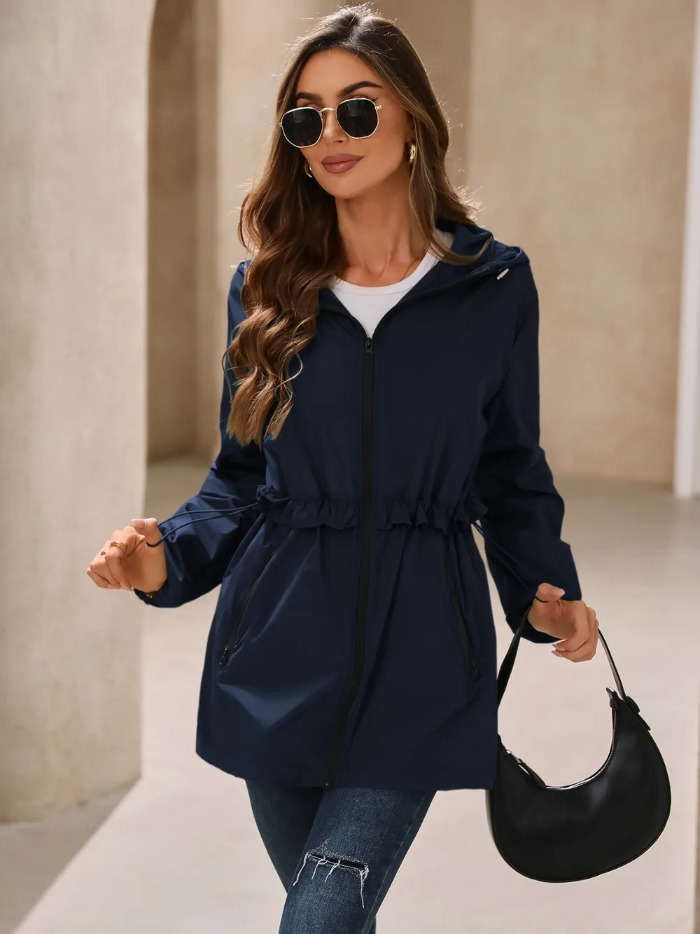 Outdoor Waterproof Long Sleeve Hooded Windbreaker, image 17