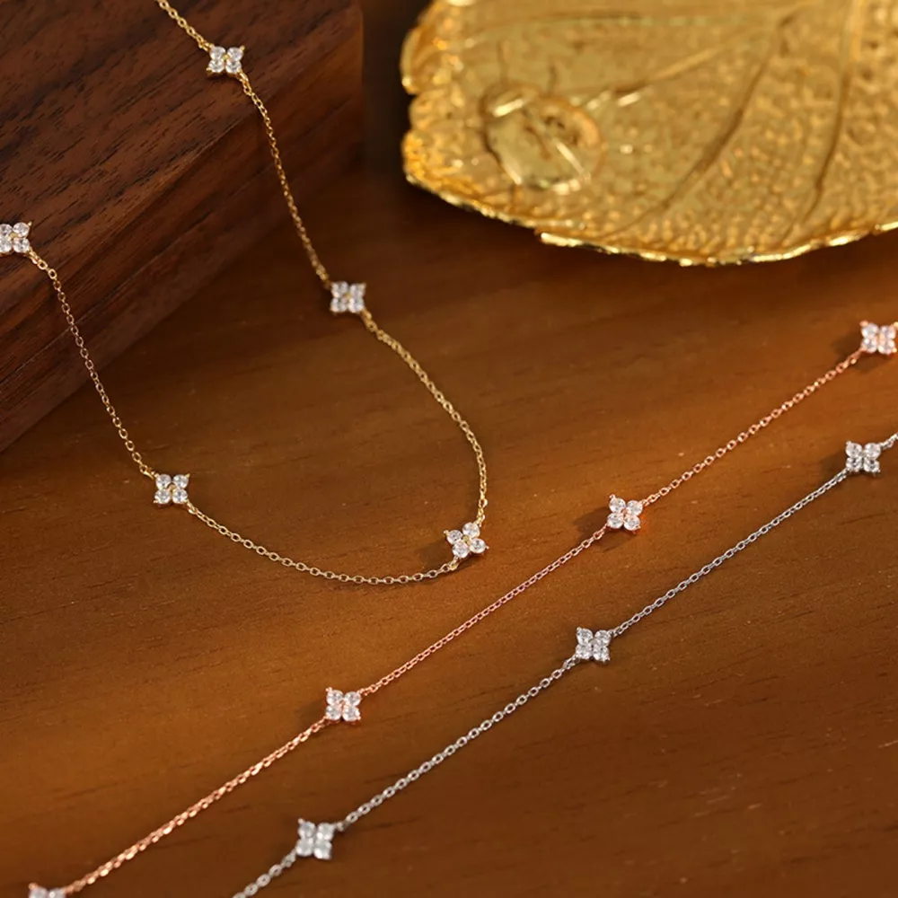 925 Sterling Silver Clover Charm Necklace, image 2