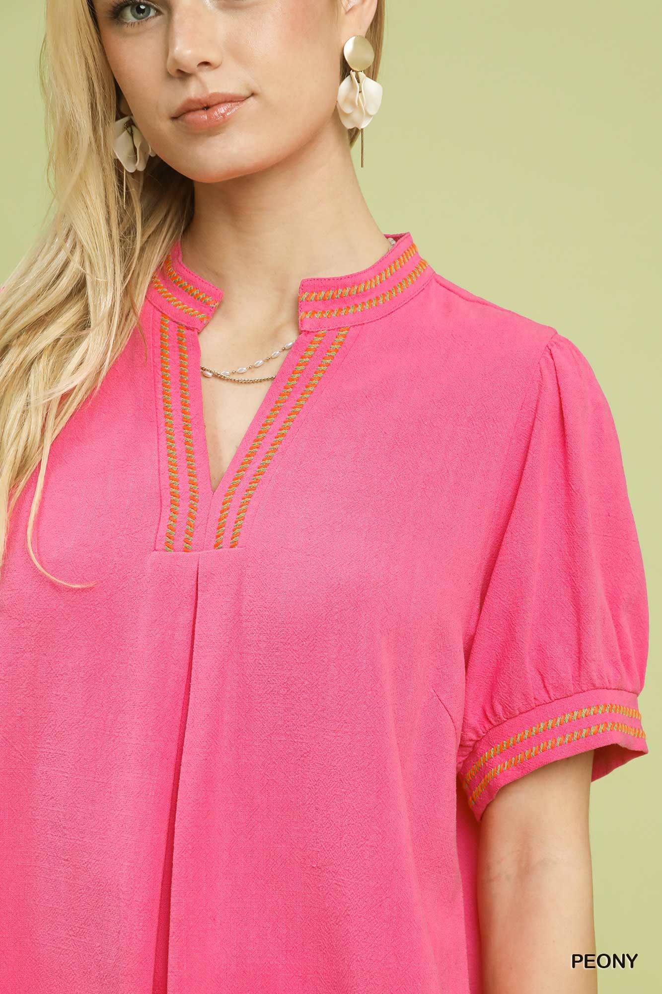 Embroidery Linen Puff Sleeve Blouse, image 4