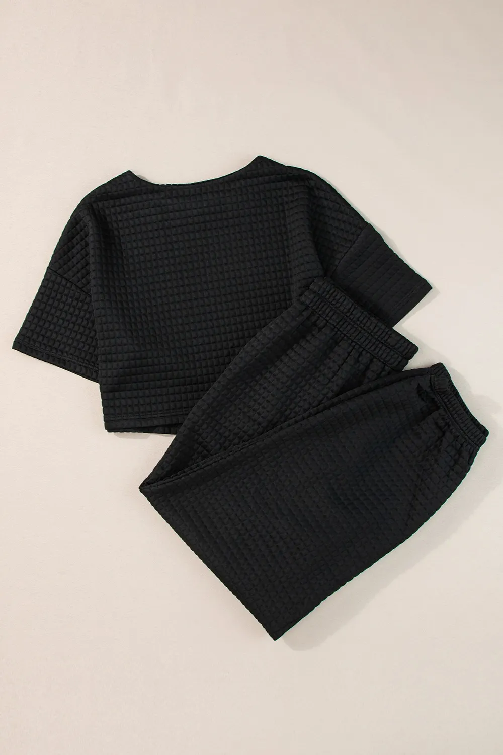 Round Neck Short Sleeve Top and Elastic Waist Pants Set, image 11