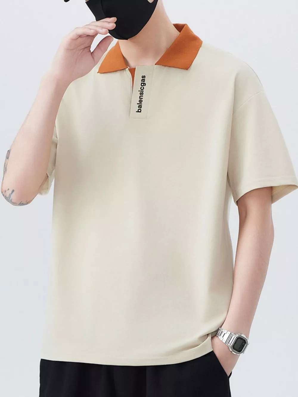 Men's Plus Size Contrast Collar Short Sleeve Polo, image 3