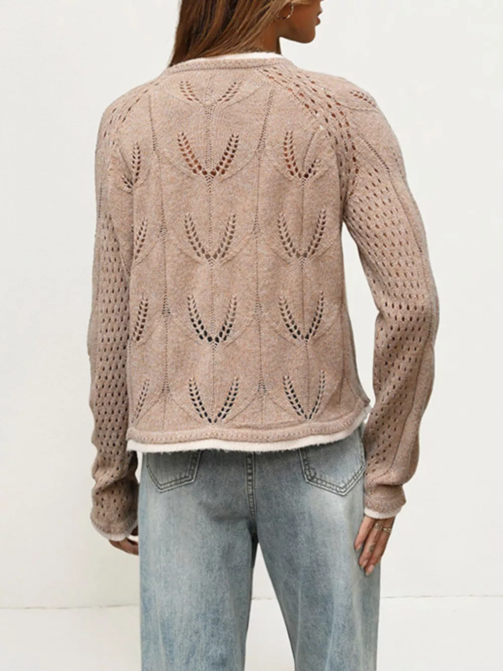 Hollow-Out Knit Button-Down Cardigan, image 7