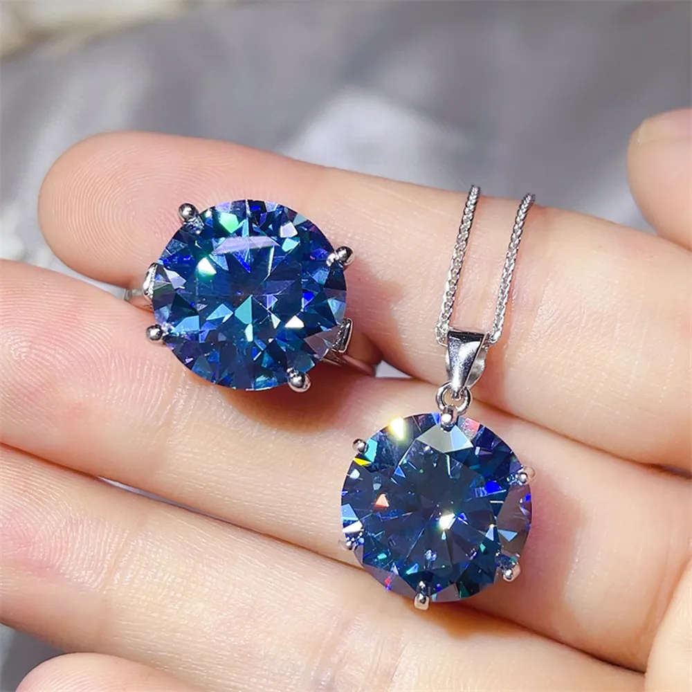 10 Carat Moissanite 925 Sterling Silver Ring and Necklace Set, image 5