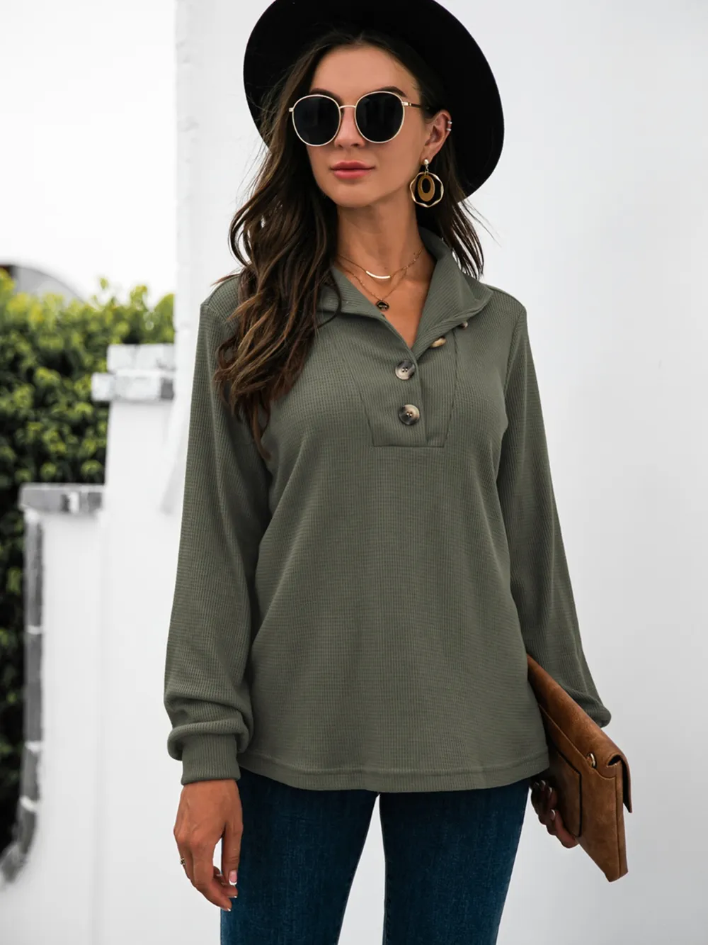 Half Button Long Sleeve T-Shirt, image 19