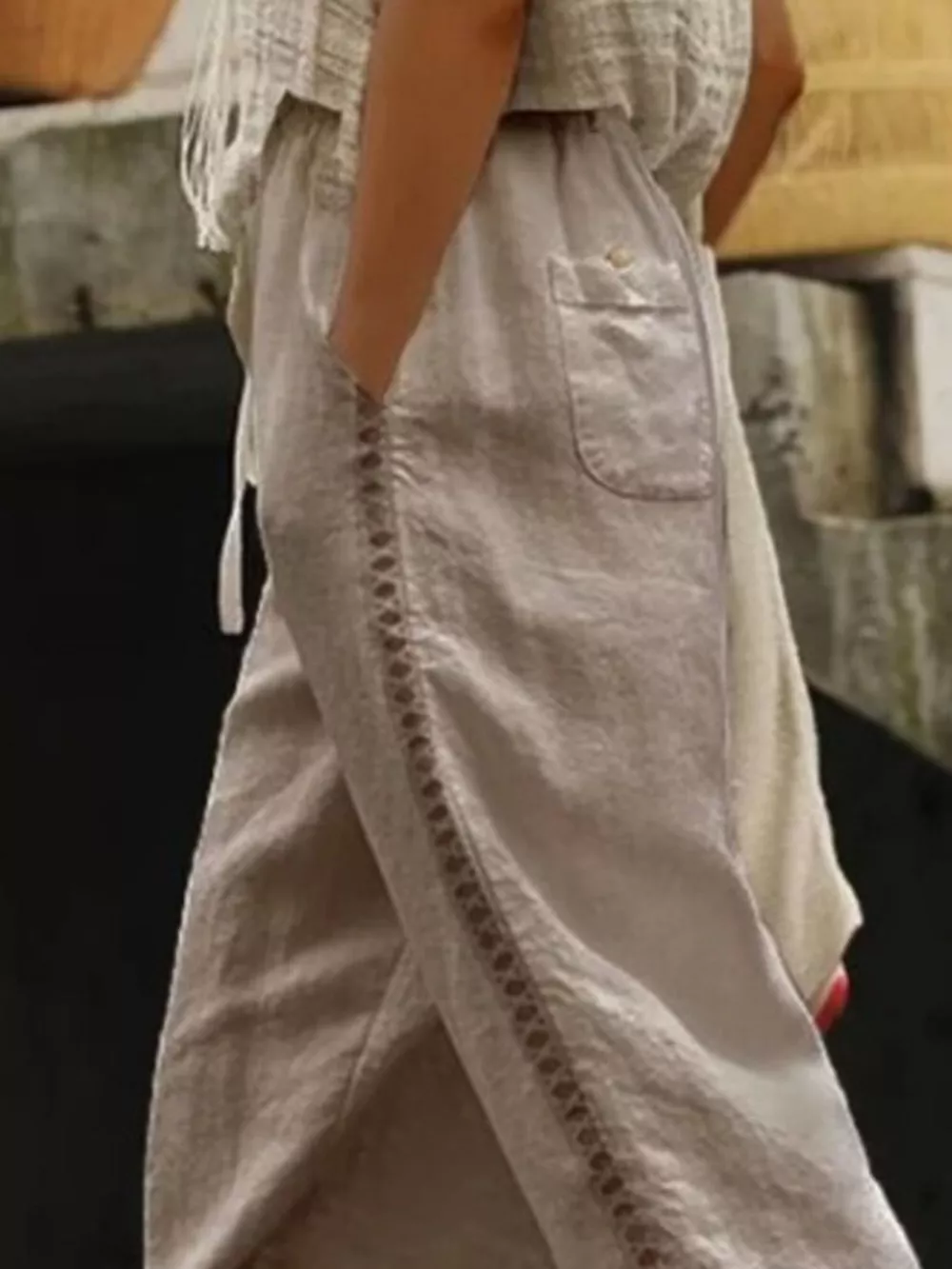 Hollow Out Trim Cropped Pants, image 6