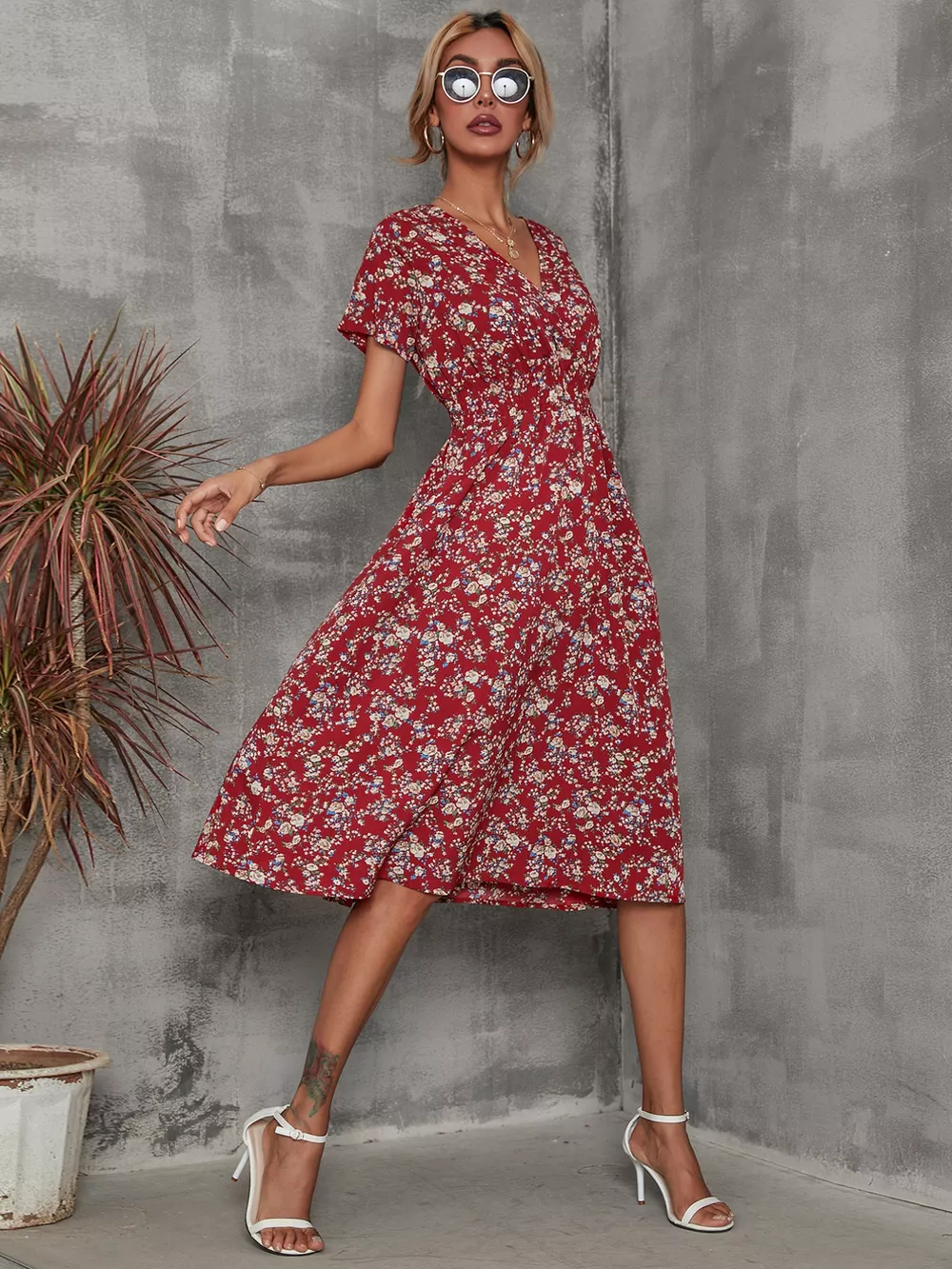 Printed Short Sleeve Midi Dress, image 14