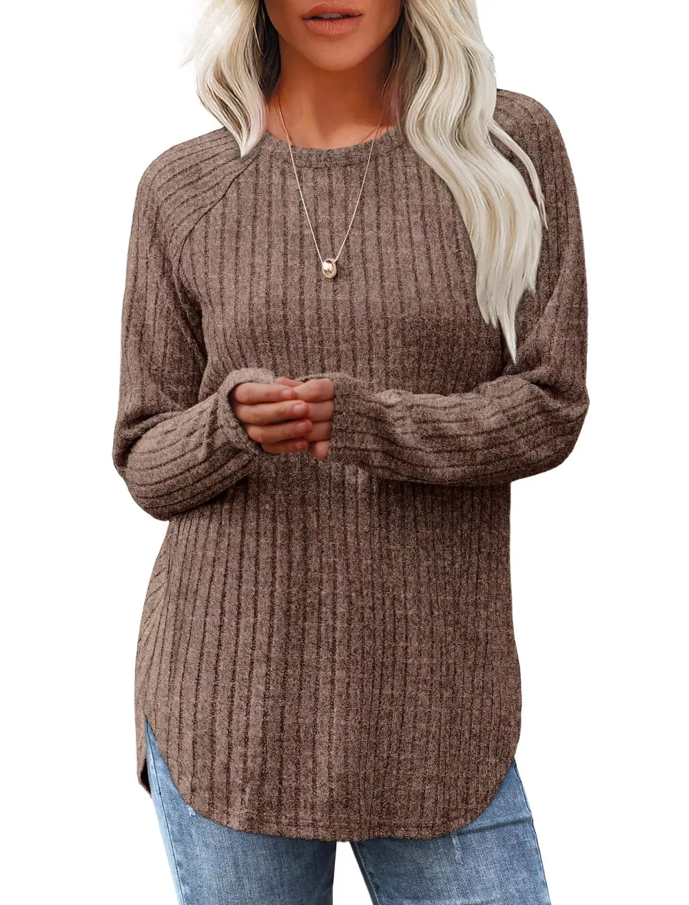 Casual Ribbed Knit Long Sleeve T-Shirt, image 2