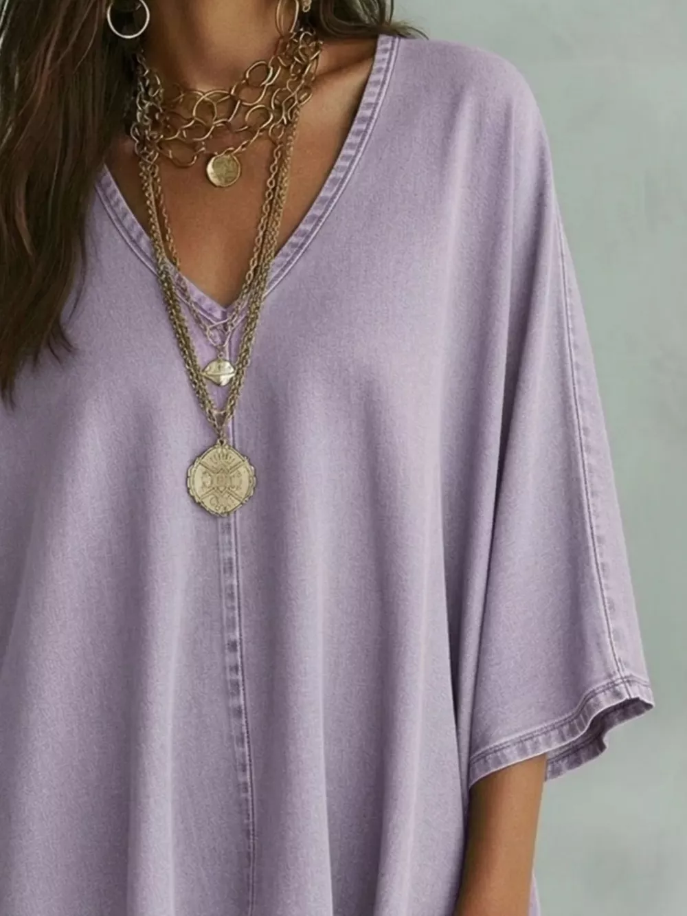 V-Neck Batwing Sleeve T-Shirt, image 6