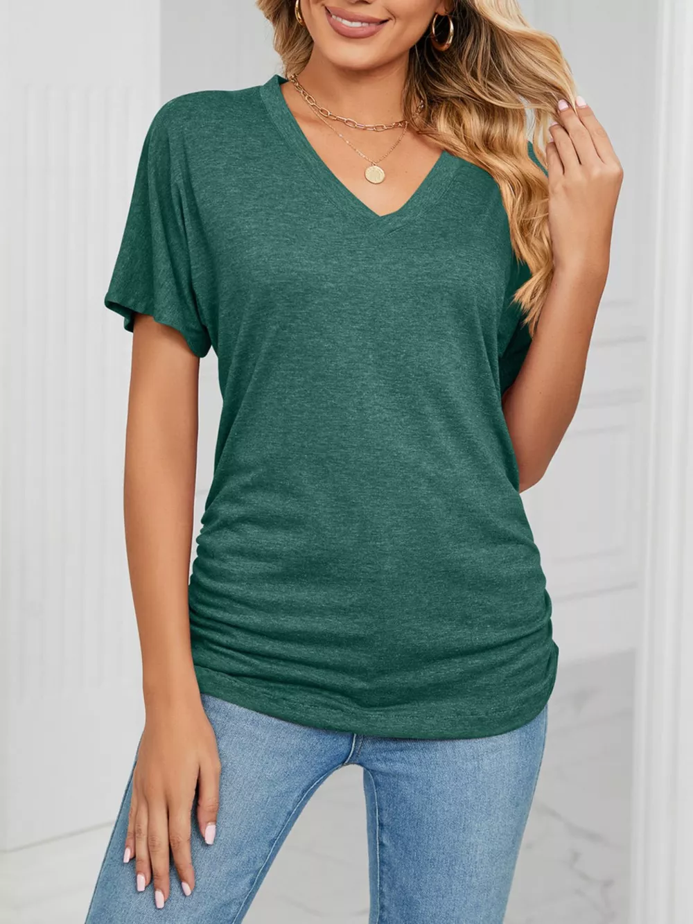 Casual V-Neck Short Sleeve T-Shirt, image 19
