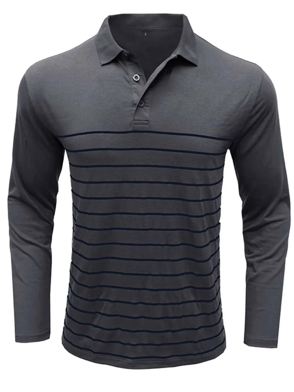 Men's Striped Long Sleeve Polo Shirt, image 3