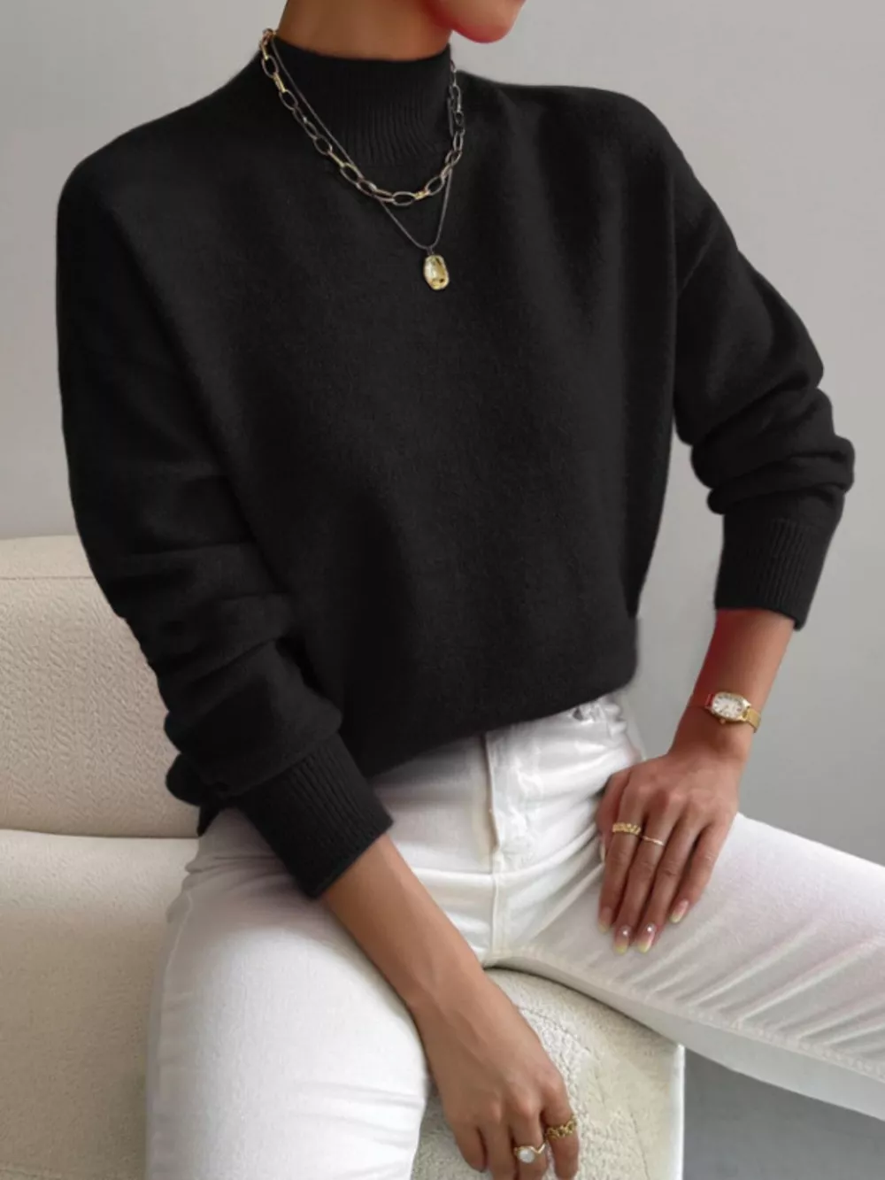 Mock Neck Dropped Shoulder Sweater, image 9