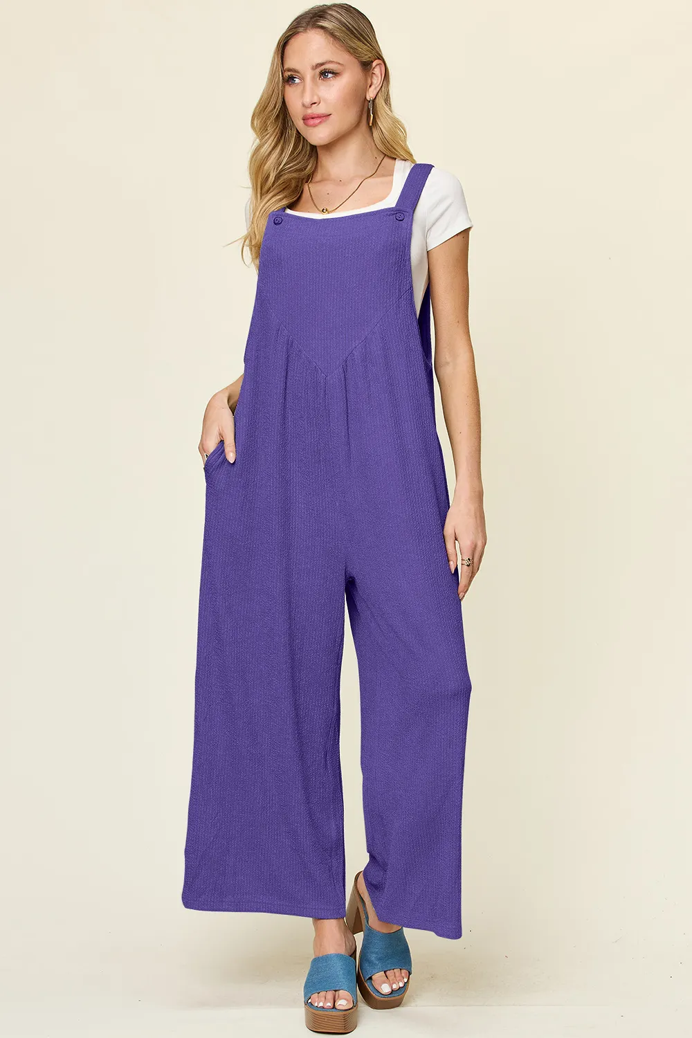 Full Size Texture Sleeveless Wide Leg Overall, image 8