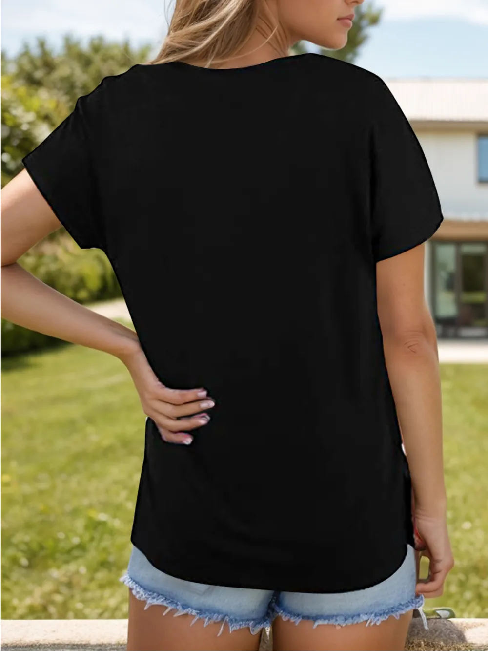 Pocketed Heathered V-Neck Short Sleeve T-Shirt, image 12